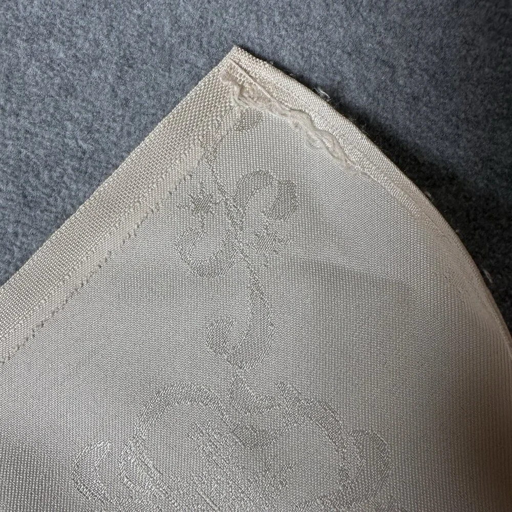 Vintage Cream Satin Damask Tablecloth 70 x 54 Floral Star Pattern
